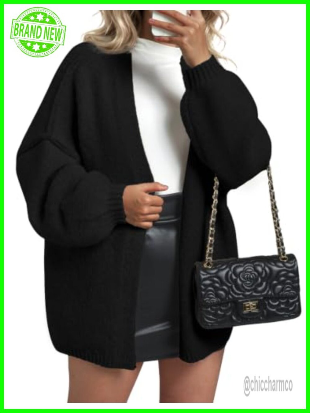 Oversized Open Front Cardigan Long Lantern Sleeve Casual Knit Sweater Coat
